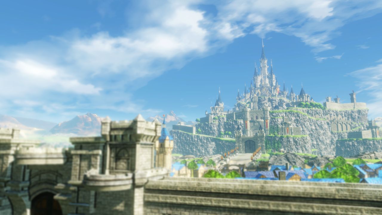 A sprawling city and castle in Age of Calamity on Nintendo Switch.
